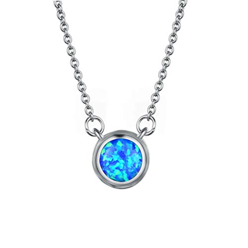 YAZILIND S925 Sterling Silber Short Clavicle Chain Halskette Round Opal Anhänger Damen Schmuck (Blau) von YAZILIND