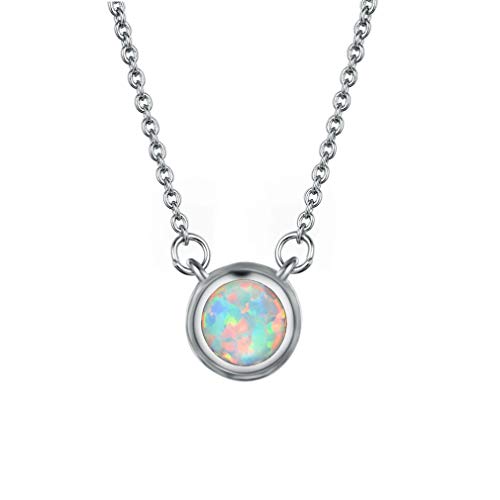 YAZILIND S925 Sterling Silber Short Clavicle Chain Halskette Round Opal Anhänger Damen Schmuck (Weiß) von YAZILIND