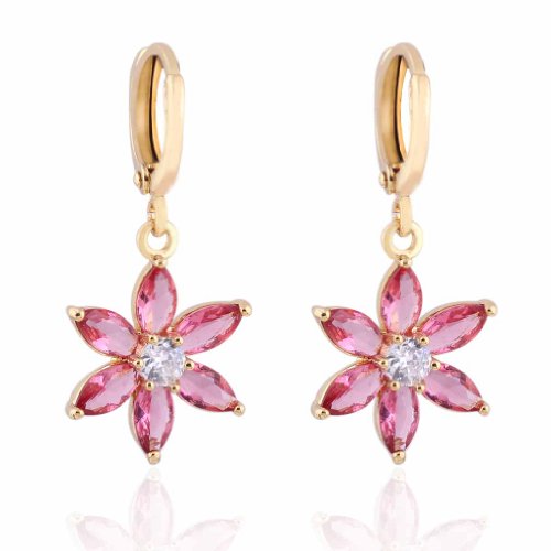 Yazilind Schmuck Charming Flower Design 18K Gold Filled Inlay rosa Kristall baumeln Ohrringe Frauen von YAZILIND