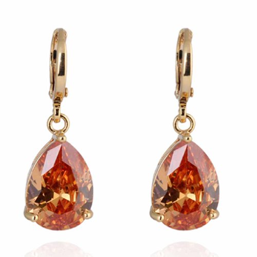 Yazilind Schmuck Charming Glatte 18K Gold überzogen Inlay glänzend Teardrop Brown-Kristall einfaches Design baumeln Ohrringe für Frauen von YAZILIND