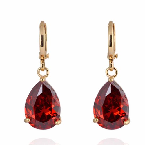 Yazilind Schmuck Charming Glatte 18K Gold überzogen Inlay glänzend Teardrop Roten Kristall einfaches Design baumeln Ohrringe für Frauen von YAZILIND