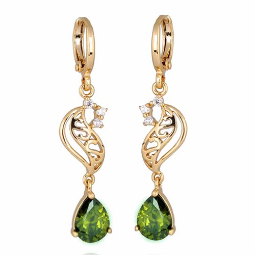 Yazilind Schmuck Elegante Design- Hohl 18K Gold Filled Inlay Gl?nzende Dark Green Teardrop Kristall baumeln Ohrringe f¨¹r Frauen von YAZILIND