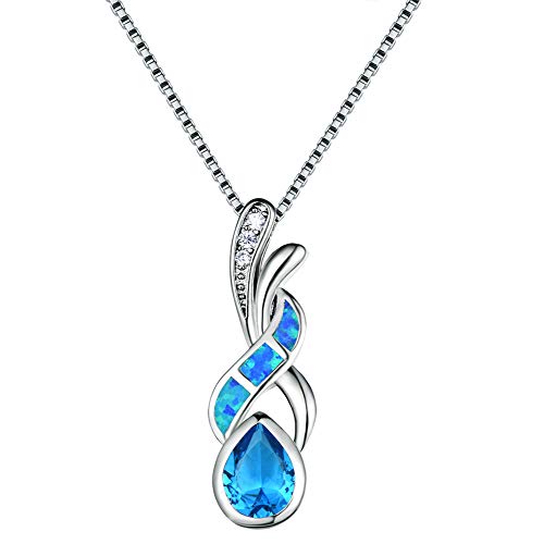 YAZILIND Vintage Opal Anhänger Halskette Exquisite Schlüsselbein Kleid Halsketten Platin Überzogene Kette Schmuck für Dame Mädchen Geschenk (blau) von YAZILIND