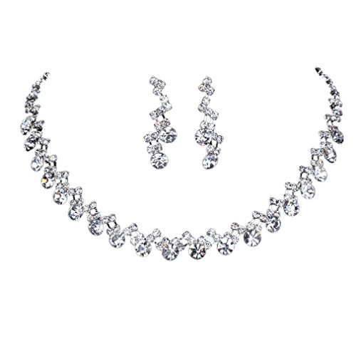 YAZILIND glänzender Kristall Versilbert Brautschmuck Sets Halskette und Ohrringe von YAZILIND