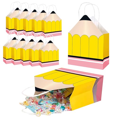 Yaztauho Bleistift Form Tasche - 12 Stück Bleistiftförmige Willkommens-Papiertüten | Partyzubehör für Taschenrechner Notizbuch Schulheft Feiertag Geburtstag Abschluss Baby Shower Hochzeit von Yaztauho