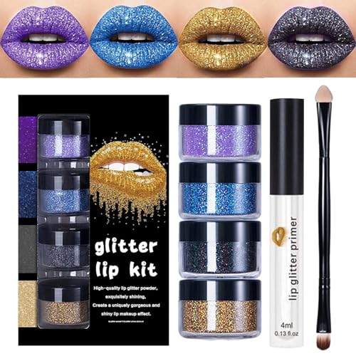 Yaztauho Glitzer Lippenpuder | anhaltend mit Primer und Pinsel - Glänzender Lippenstift Für Frauen Party Hochzeit Familientreffen Feiertag Halloween Weihnachten von Yaztauho