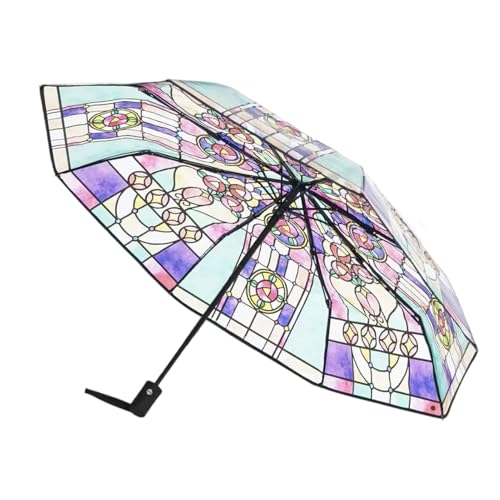Yaztauho Stained Glass Umbrella, Vintage gebeizter automatischer Regenschirm, Regenschirm Aus Handbemaltem Glas, Handbemalte transparente Regenschirme mit acht Glasfaserrahmen für Frauen von Yaztauho