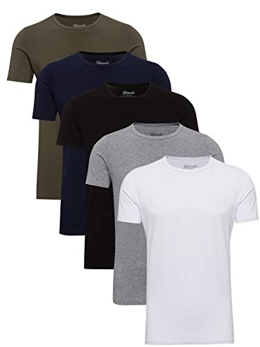 Yazubi 5er Pack Enfarbige Basic Shirt Männer Arbeits Baumwoll Tshirt Herren Slim Fit Sportshirt Men T-Shirts Mythic, Mix (mix1), XS von Yazubi