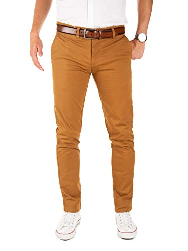 Yazubi Chino Stoff Hosen Männer Stretch Stoffhose Herren Dustin mit Gürtel, Braun (Camel Otter 181018), W30/L34 von Yazubi