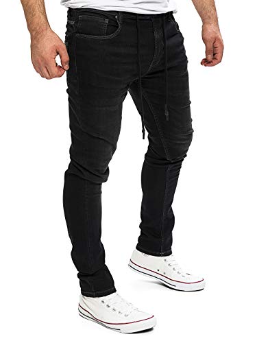 Yazubi Erik - Herren Slim Fit Stretch Sweathose in Jeansoptik - Jogginghose Männer Jeans Hosen, Schwarz (Black Meteorite 194008), W40/L32 von Yazubi