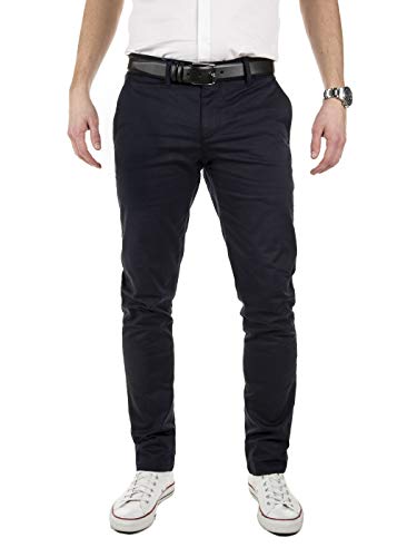 Yazubi Chino Herrenhosen Blau - Dustin mit Gürtel Blaue Hosen - Stoff-Hose Chinohose für Männer mit Stretch, Blau (Night Sky 4R193924), W30/L32 von Yazubi