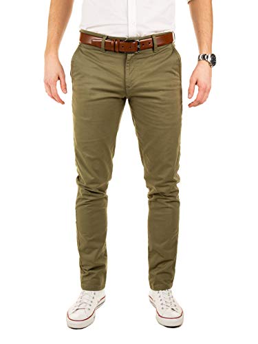 Yazubi Chino Hose Herren Khaki Olive Dustin mit Gürtel - Herren Chino Hose Mit Taschen Leichte Hose, Grün (Dusky Green 4R170517), W33/L36 von Yazubi