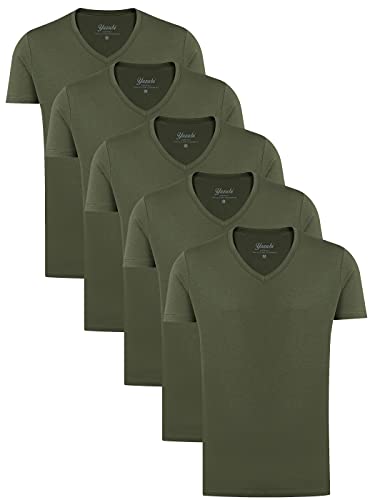 Yazubi Mythic - 5er Pack Slim Fit T-Shirt Herren - V-Ausschnitt Basic Shirts für Männer - Grünes Baumwoll Tshirt, Grün (Kalamata 190510), XS von Yazubi