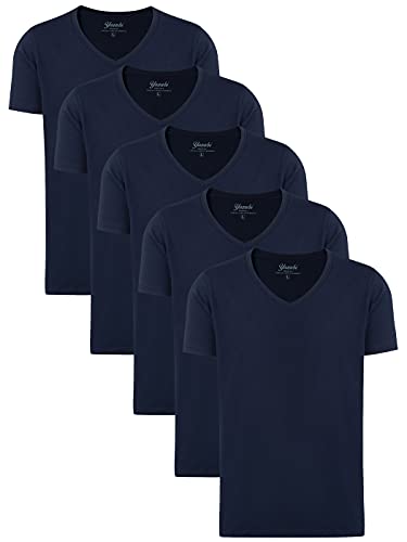 Yazubi Mythic - 5er-Pack V-Ausschnitt Herren T-Shirt - Basic Männer Tshirts - Baumwoll Shirt Im Multipack, Blau (Dark Sapphire 194020), XXL von Yazubi