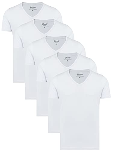 Yazubi Mythic - Basic Herren Tshirt Mit V-Ausschnitt - Basic T-Shirt Im Multipack - Herren Tshirt Im 5er Pack, Weiß (Brilliant White 114001), 6XL von Yazubi