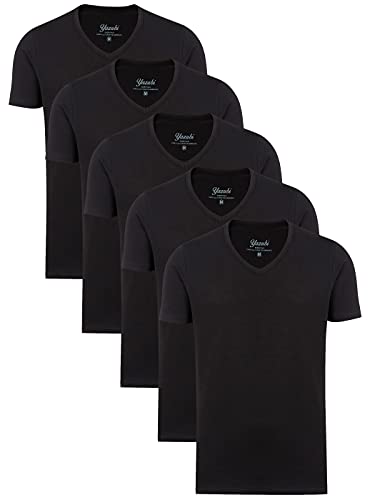 Yazubi Mythic - Einfarbige V-Ausschnitt Herren T-Shirts - Basic Tshirts für Männer - Baumwoll Unterzieh Tshirt, Schwarz (Black 194008), XS von Yazubi