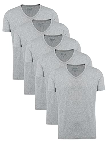 Yazubi Mythic - Graues Herren T-Shirt Mit V-Ausschnitt - 5er-Pack Baumwoll Basic Tshirts - Männer Shirts Im Multipack, Grau (Dapple Gray 163907), XL von Yazubi