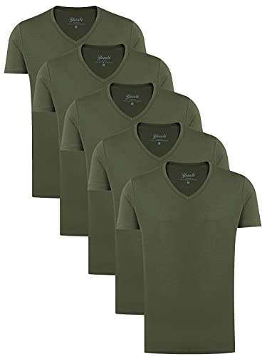 Yazubi Mythic - V-Ausschnitt Herren T-Shirt 5er Pack - Günes Basic Männer Tshirts Im Multipack - Baumwoll Herrenshirt, Grün (Kalamata 190510), M von Yazubi