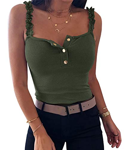 YBENLOVER Tops Damen Elegant ärmellose Oberteile Sommer V-Ausschnitt Bluse T Shirt Hemd, Armeegrün, XXL von YBENLOVER