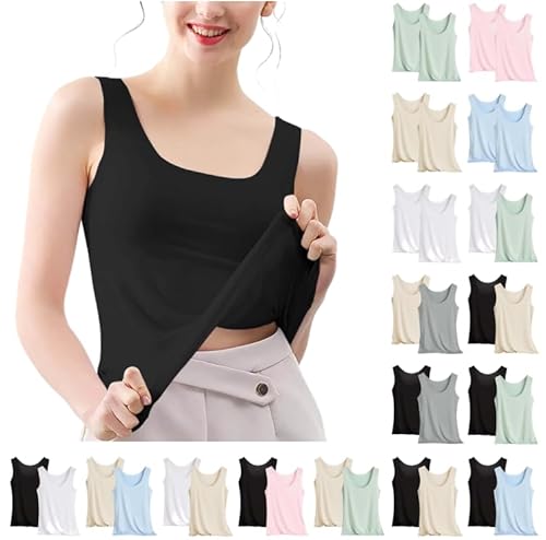 2er Pack Damen Tank Top, Leicht Und Atmungsaktive Tanktops, Ärmellose U-Ausschnitt Oberteile, Slim Fit Basic Unterhemden, Einfarbig Sommer Veste, Bustier Für Fitness Outdoor von Ybing