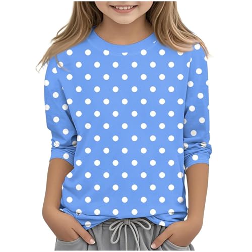 Black Friday 2025 Angebote 3/4 Ärmel Pullover Mädchen Polka-Punkte Druck Langarmshirt Casual O-Ausschnitt Bluse Schlank Pulli Leichte Langarm T-Shirt Dünne Oberteile Baumwolle Basic Top Bequem von Ybing