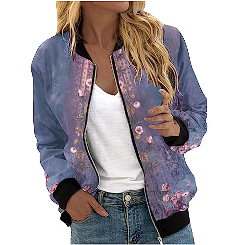 Bomberjacke Damen Kurze Blouson Jacke Casual Pilotenjacke Langarm Outwear Zip Up Solid Leichte Coat Sweatjacke Black Friday 2025 von Ybing