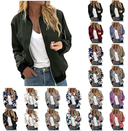 Bomberjacke Damen Kurze Blouson Jacke Casual Pilotenjacke Langarm Outwear Zip Up Solid Leichte Coat Sweatjacke Sale Angebote von Ybing