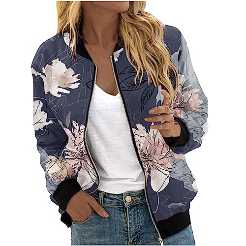 Bomberjacke Damen Kurze Blouson Jacke Casual Pilotenjacke Langarm Outwear Zip Up Solid Leichte Coat Sweatjacke Sale Angebote von Ybing