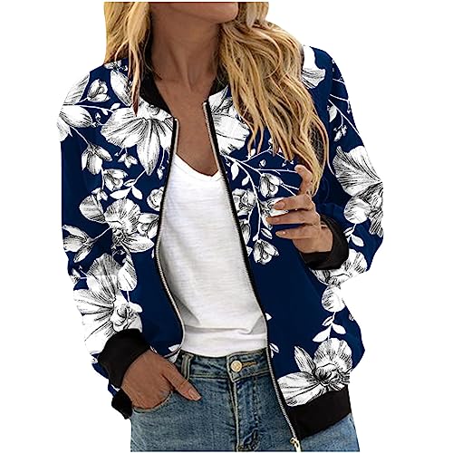 Ybing Bomberjacke Mädchen Damen Einfarbig/Blumenmuster Frühlingsjacke Leichte Sommerjacke Sommer Reißverschluss College Jacke Dünne Pilotenjacke Übergangsjacke Fliegerjacke Prime of Day 2025 Angebote von Ybing