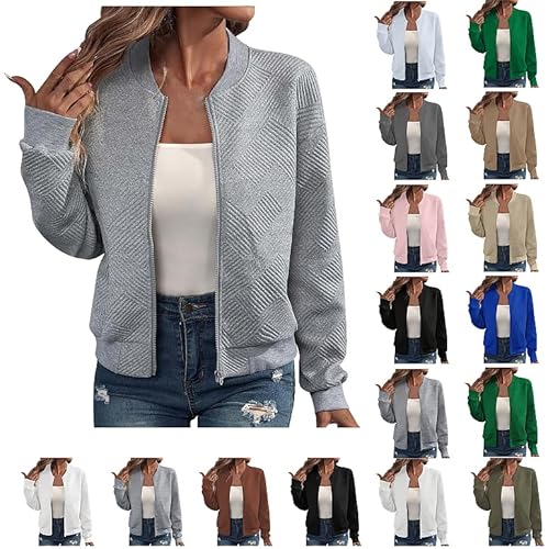 Damen Bomberjacke Blouson Pilotenjacke Leichte Jacke Langarm Rundhals Fliegerjacke Zip Outwear Mäntel Solid Outdoorjacke Elegant Übergangsjacke Sport Style für Frauen Die Discounter von Ybing