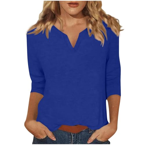 Damen Tshirt 3/4 Arm Sommer Lässig V-Ausschnitt Langarmshirt Modische Einfarbig Bluse 2025 Neueste T-Shirt Slim Fit Oberteile Blusebshirt Bequem Basic Top Tunika Pullover Prime of Day Angebote von Ybing