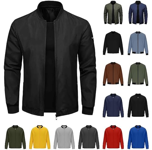 Herren Bomberjacke Sommer Modische Pilotenjacke Leichte Sportjacke Reißverschluss Stehkragen Frühlingsjacke Einfarbig Sommerjacke Langarm Übergangsjacke Blouson Jacke Casual Fliegerjacke Discounter von Ybing