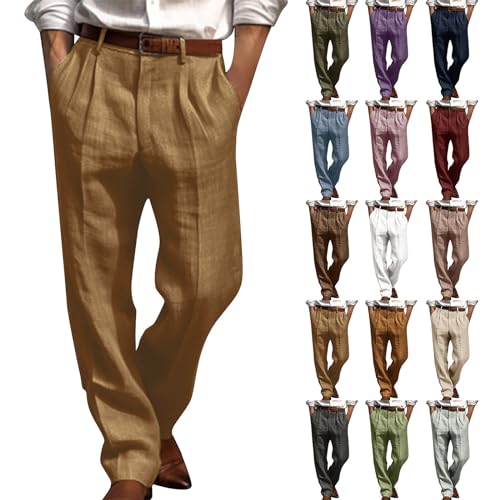 Herren Leinenhose Lang Leicht Sommerhose Mittelalter Loose Fit Casual Freizeithose für Urlaub Strand Alltag Blitzangebote von Ybing