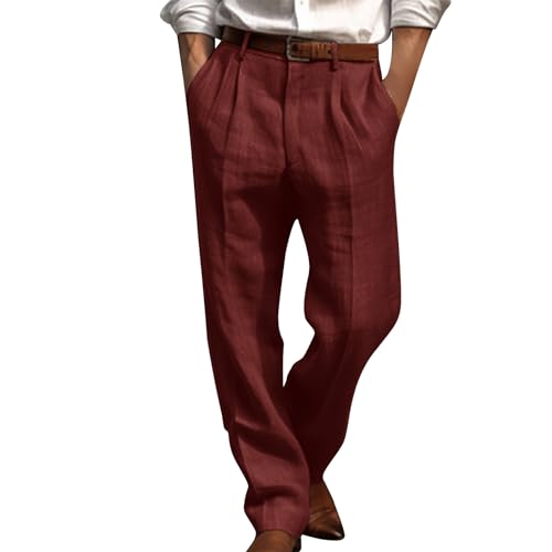 Herren Leinenhose Lang Leicht Sommerhose Mittelalter Loose Fit Casual Freizeithose für Urlaub Strand Alltag Meine Bestellungen Anzeigen von Ybing