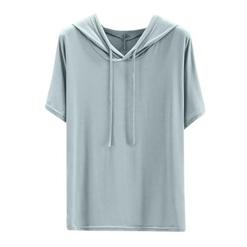 Hoodie Damen Kurzarm Lässig Einfarbig T-Shirt mit Kapuze Sommer Dünne Kapuzenpullover Locker Sportlich Hoody Oberteile Modische Sweatshirt Bequem Kordelzug Kapuzenpulli Leichte Hoody Sportshirt von Ybing