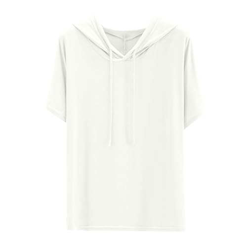 Hoodie Damen Kurzarm Lässig Einfarbig T-Shirt mit Kapuze Sommer Dünne Kapuzenpullover Locker Sportlich Hoody Oberteile Modische Sweatshirt Bequem Kordelzug Kapuzenpulli Leichte Hoody Sportshirt von Ybing