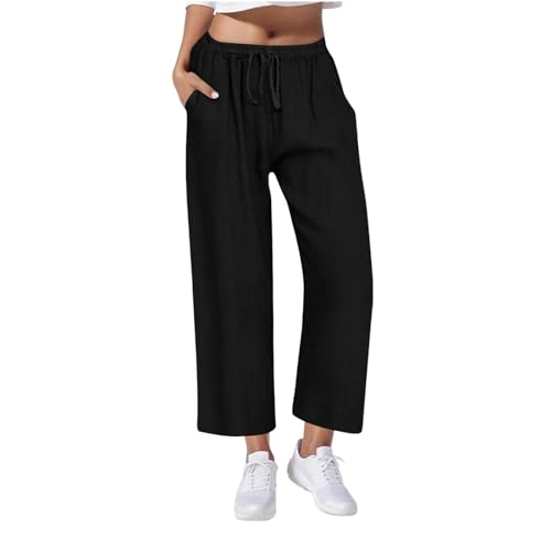 Leinenhose Damen Hose Sommer Musselin Hosen Stoffhose Einfarbig Freizeithose Gerade Geschnitten Hose Sommerhose und Taschen Meine Bestellungen Anzeigen von Ybing