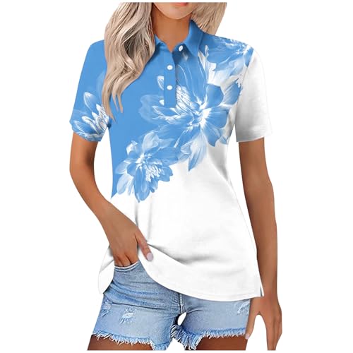 Lockere Oberteile für Damen Kurzarm Tops Teenager Mädchen Shirts Revers Hemden Poloshirt Damen Bluse Elegant Sommer Oberteile Damen Leicht Blusentops Oversized Tshirt Basic Geschenke für Frauen von Ybing