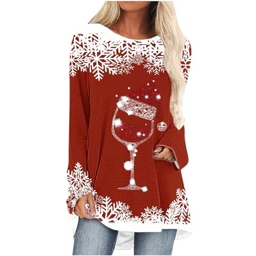 Longshirt Damen Weihnachten Langarm Weihnachtspullover Tunika Große Größen Lange Oberteile Bedruckte Longbluse Longpullover Casual Lose Elegant Pullover Bluse Angebote Des Tages Heute Blitzangebote von Ybing