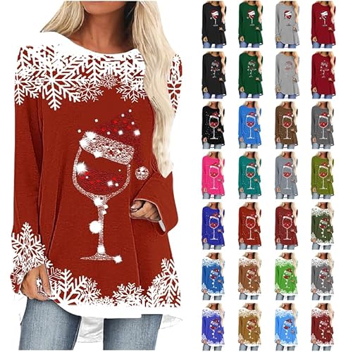 Longshirt Damen Weihnachten Langarm Weihnachtspullover Tunika Große Größen Lange Oberteile Bedruckte Longbluse Longpullover Casual Lose Elegant Pullover Bluse Sweatshirt Langarmshirt Sale Angebote von Ybing