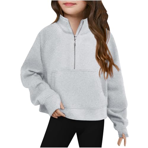 Mädchen Half Zip up Hoodie Mädchen Pullover Mit Reissverschluss Hoodie Langarm Mode Pullover Autumn Winter Freizeit Langarmshirt für Mädchen Einfarbiges Langärmel Sweatshirt Blitzangebote Des Tages von Ybing