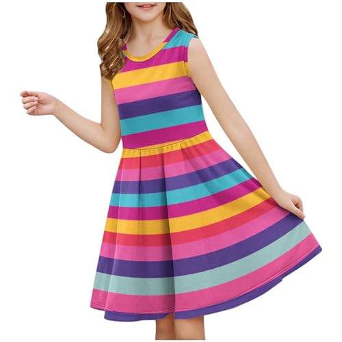Mädchen Kleider Flatterärmel Kinder Sommer Baumwolle Festliche Kleid A-Linie Taille Einschnüren Freizeitkleid Swingkleid Elegant ärmelloses Kleid für Mädchen 3-14 Jahre Prime of Day 2025 Angebote von Ybing