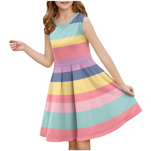 Mädchen Kleider Flatterärmel Kinder Sommer Baumwolle Festliche Kleid A-Linie Taille Einschnüren Freizeitkleid Swingkleid Elegant ärmelloses Kleid für Mädchen 3-14 Jahre Warehouse Deals Angebote von Ybing