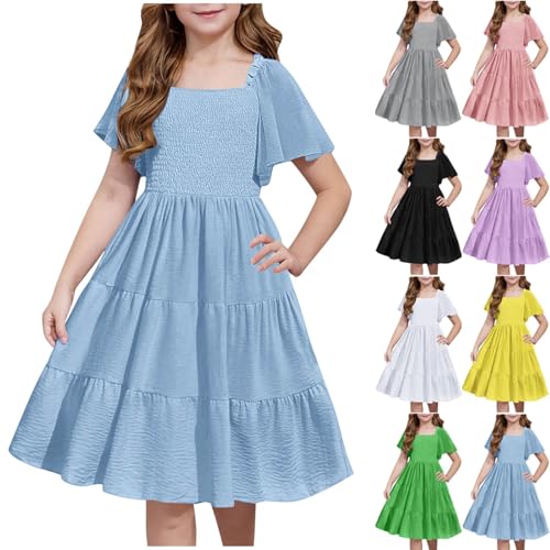 Mädchen Sommer Kleid Rüschenärmel Kinder Baumwolle Freizeitkleid Rundhals Kurzarm Swing Festliches Kleider für Mädchen Warehouse Deal von Ybing
