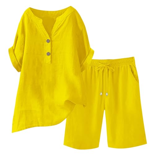 Musselin Zweiteiler Damen Sommer Outfit Musselin Bluse und Shorts 2 Teiler Kleidung Elegant Strand Urlaub Lounge Damen Set Bluse und Shorts Two Piece Set Women Outfit Black Friday Angebote von Ybing