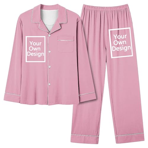 Pyjamas Damen Zweiteiliges Set Loungewear Individuell Bedrucken Lassen Mädchen Selbst Gestalten Vorne Druck Nachtwäsche Bequem Hemd Und Hose Exklusive Individualisierung Homewear Mit Foto Text Logo von Ybing