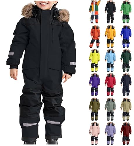 Schneeanzug Kinder Unisex Wasserdicht Skioverall Winter Warm Schneeoverall Einteilige Thermo Matschanzug mit Abnehmbarer Kapuze Winteranzug Winddicht Softshellanzug Outdoor Skianzug Die Discounter von Ybing