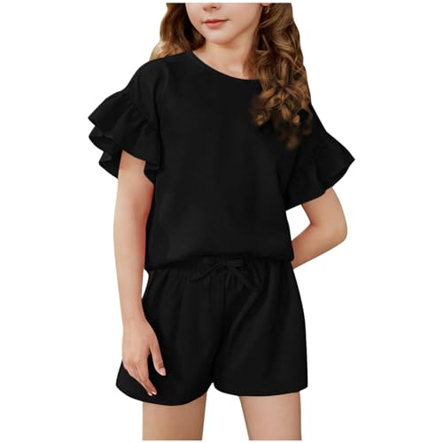 Sportanzug Mädchen T-Shirt und Shorts Sommer Kleidung Set Trainingsanzug Jogginganzug 2 Teiler Outfit Sport Top mit Sporthose Kurz Activewear Casual Bekleidungssets Warehouse Deals Angebote von Ybing