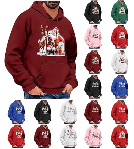 Weihnachtspullover Herren Lustig Weihnachtsmann Rentier Druck Hoodie Merry Christmas Kapuzenpullover Weihnachtsbaum Muster Sweatshirt mit Kapuze Casual Weihnachten Hoody Oberteile Discounter von Ybing