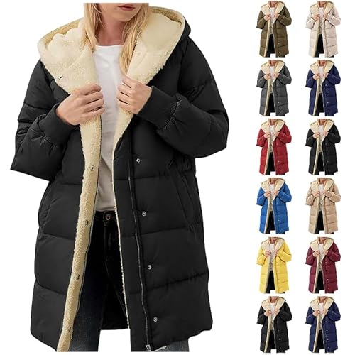 Winterjacke Damen Wintermantel Lange Steppjacke Warme Gefüttert Daunenjacke Langarm Parka mit Kapuze Winterparka Einfarbig Hoodie Reißverschluss Mantel Jacke Winddicht Outdoorjacke Blitzangebote von Ybing